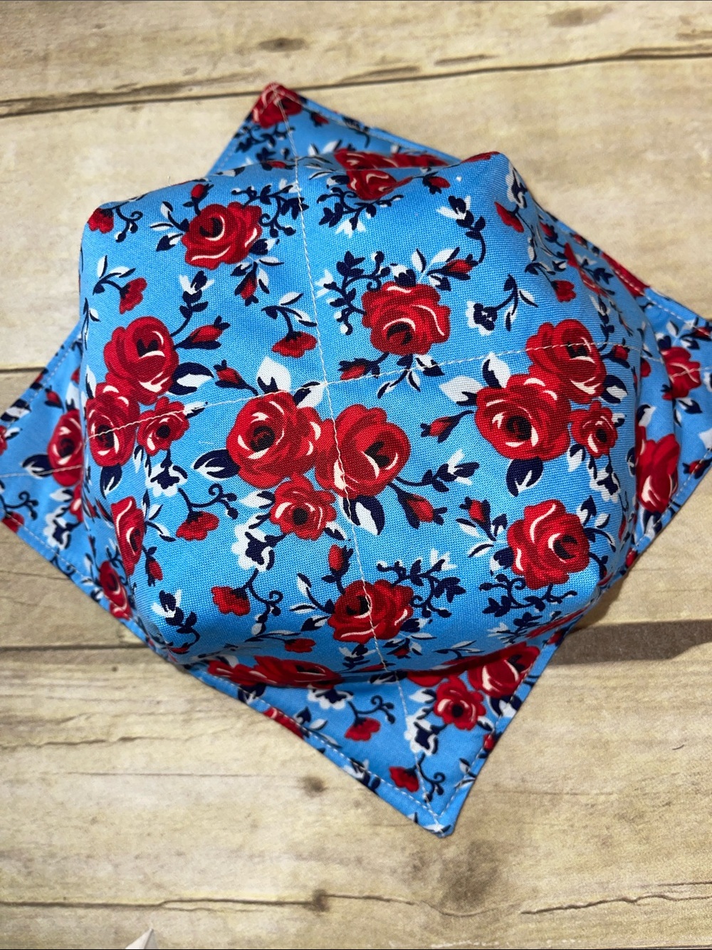Microwave Bowl Cozy Red White & Blue Floral Cotton Fabric Bowl for Microwave